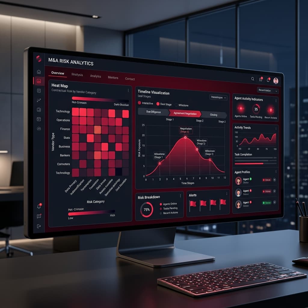 M&A risk analysis dashboard with real-time agent activity